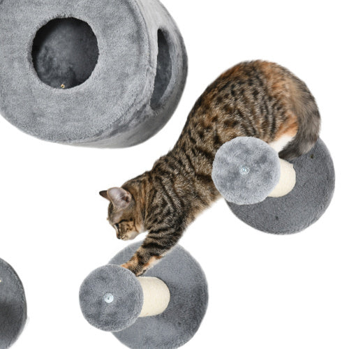 5PCs Cat Wall Shelves, Pet Wall-mounted Climbing Shelf Set, Kitten Activity Center With Condo, Cushion, Scratching Post, Jumping Platform, Brown