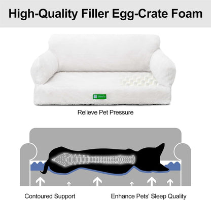MEWOOFUN Orthopedic Dog Bed For Small Or Medium Dogs - 34.6 Inches Egg Foam Sofa With Removable Washable Cover & Non-Slip Bottom, Large, Beige