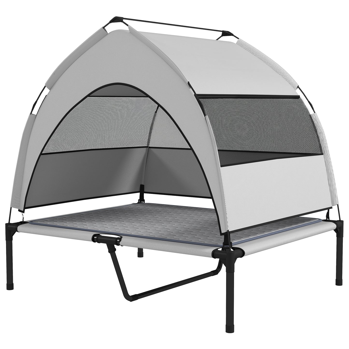 Elevated Dog Bed With Removable Canopy, Portable Outside Raised Pet Cot With Cooling Pad, Storage Bag, 42 X 30 X 37