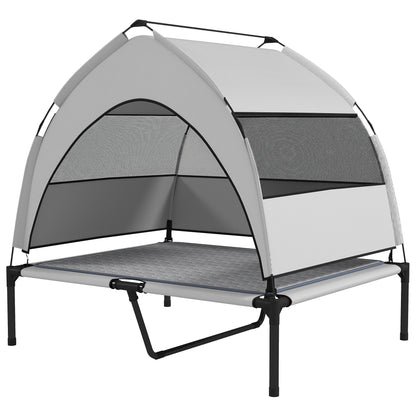 Elevated Dog Bed With Removable Canopy, Portable Outside Raised Pet Cot With Cooling Pad, Storage Bag, 42 X 30 X 37