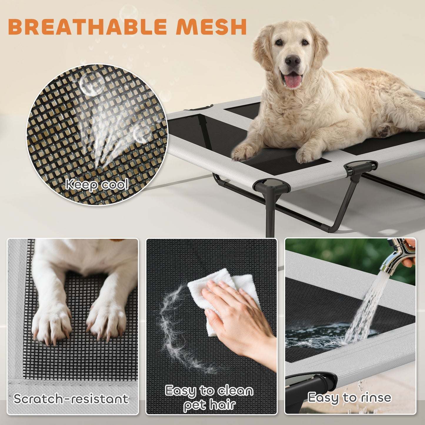 Elevated Dog Bed With Removable Canopy, Portable Outside Raised Pet Cot With Cooling Pad, Storage Bag, 42 X 30 X 37
